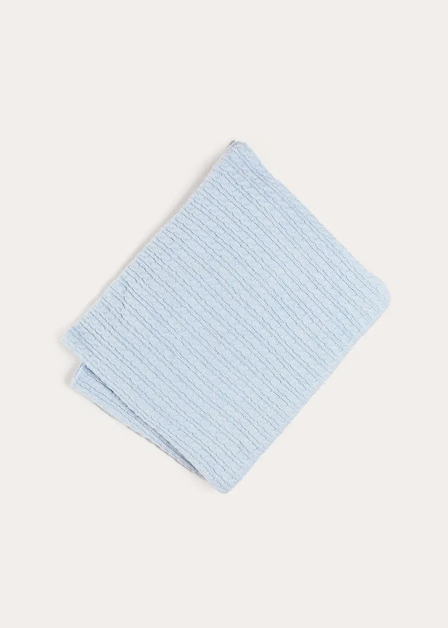Cashmere Cable Knit Blanket in Blue (OS) Knitted Accessories from Pepa London