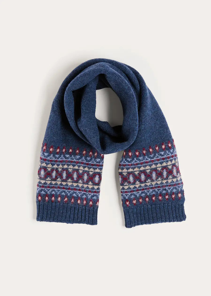 Fair Isle Knitted Scarf in Navy (OS) Knitted Accessories from Pepa London