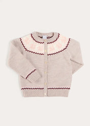 Squirrel Jacquard Knitted Cardigan in Camel (6mths-5yrs) Knitwear from Pepa London