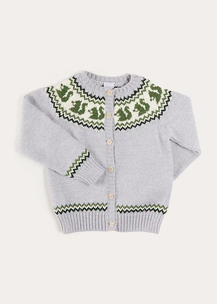 Squirrel Jacquard Knitted Cardigan in Grey (6mths-5yrs) Knitwear from Pepa London