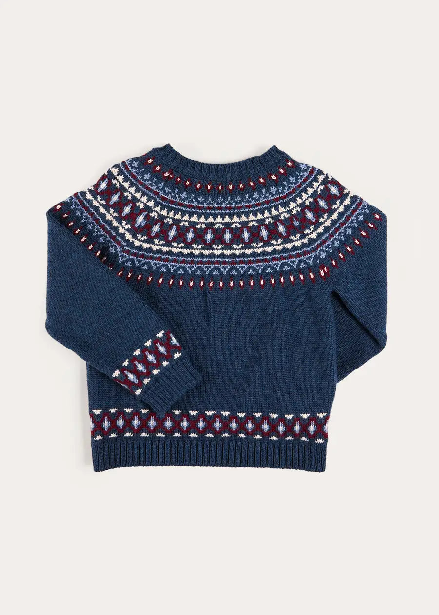 Fair Isle Jacquard Jumper in Navy (3-10yrs) Knitwear from Pepa London