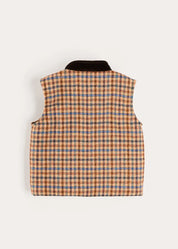Vincent Check Velvet Collar Pocket Detail Vest Gillet in Brown (4-10yrs) Coats from Pepa London