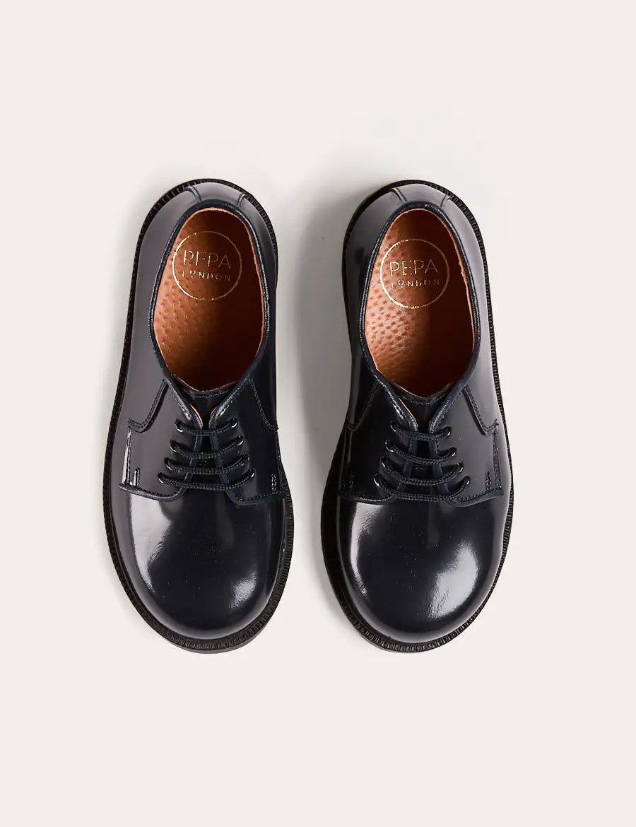 Patent Leather Lace Up Shoes in Midnight Navy (24-35EU) Shoes from Pepa London