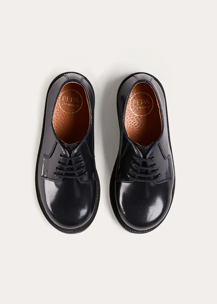 Patent Leather Lace Up Shoes in Midnight (24-35EU) Shoes from Pepa London