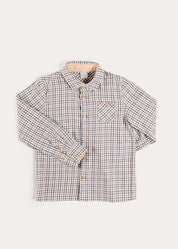 Cadogan Houndstooth Polo Collar Long Sleeve Shirt in Beige (3-10yrs) Shirts from Pepa London