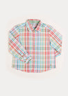 Checked Polo Collar Long Sleeve Shirt in Blue (12mths-10yrs) Shirts  from Pepa London