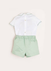 Hand Smocked Peter Pan Collar Short Sleeve Two Piece Set in Green (18mths-6yrs) Two Piece Set  from Pepa London