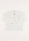 Linen Mao Collar Long Sleeve Shirt in White (12mths-10yrs) Shirts  from Pepa London