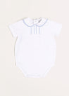 Peter Pan Collar Embroidered Detail Short Sleeve Bodysuit in Blue (3mths-2yrs) Tops & Bodysuits  from Pepa London