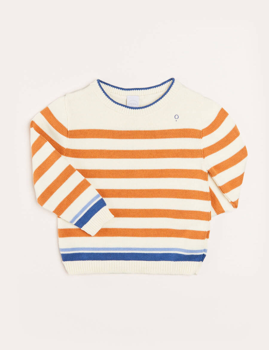 Striped Crewneck Jumper in Camel (12mths-10yrs) Knitwear from Pepa London