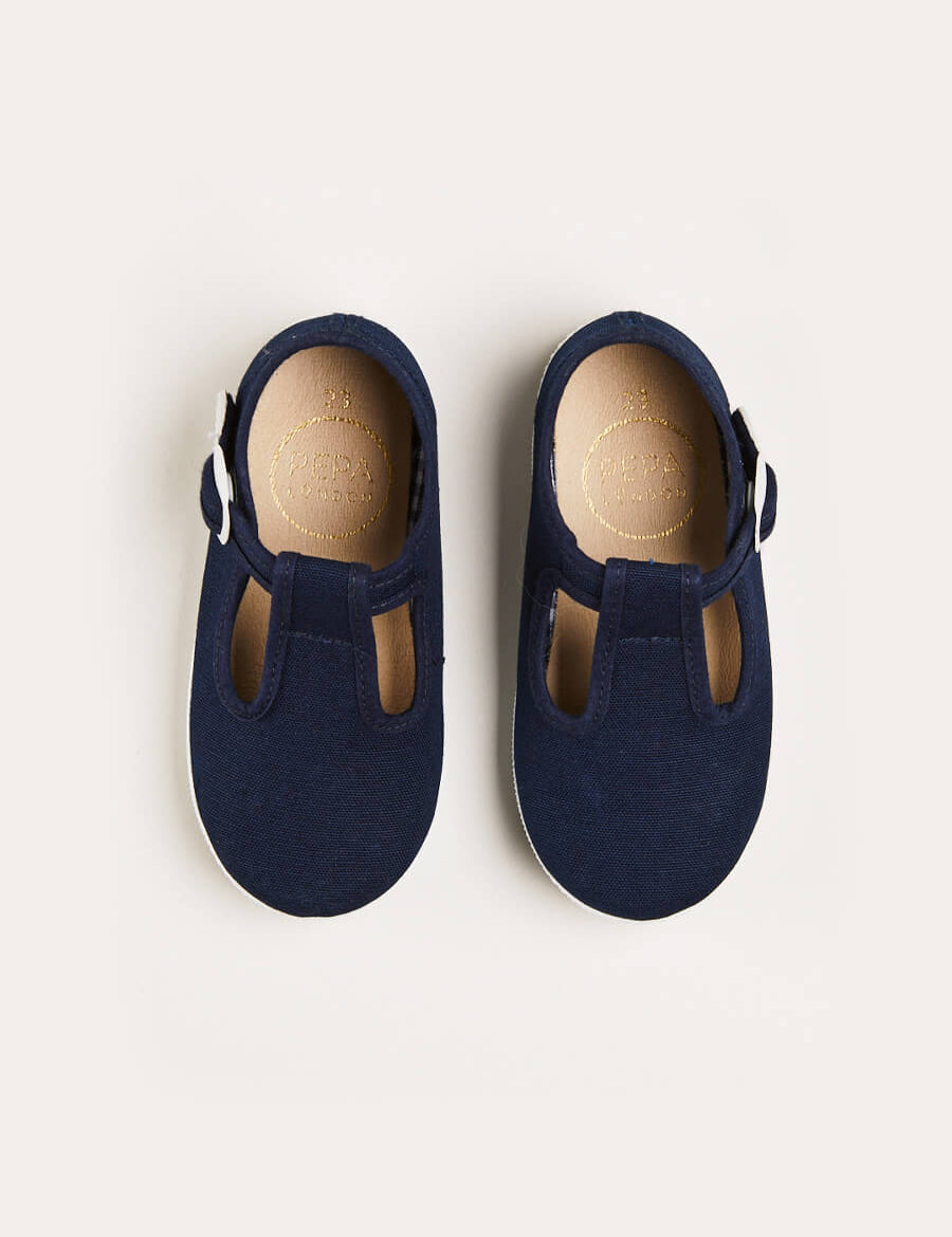 Woven T-Bar Baby Shoes in Navy (20-26EU) Shoes from Pepa London