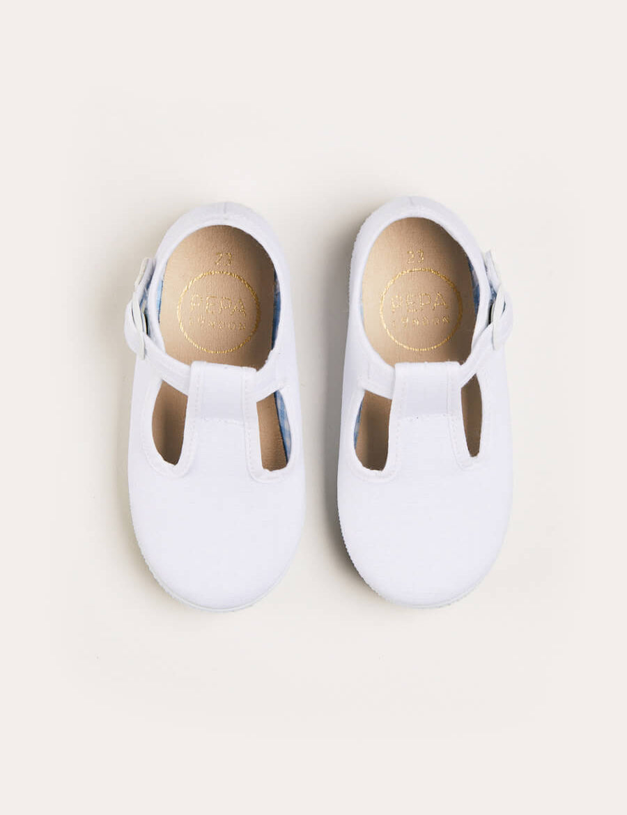 Woven T-Bar Baby Shoes in White (20-26EU) Shoes from Pepa London