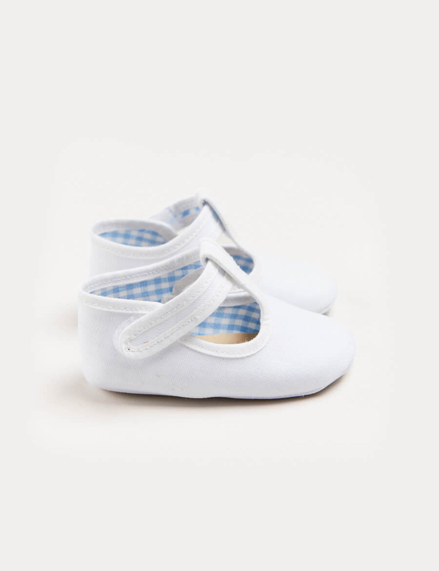Woven T-Bar Pram Shoes in White (17-20EU) Shoes from Pepa London