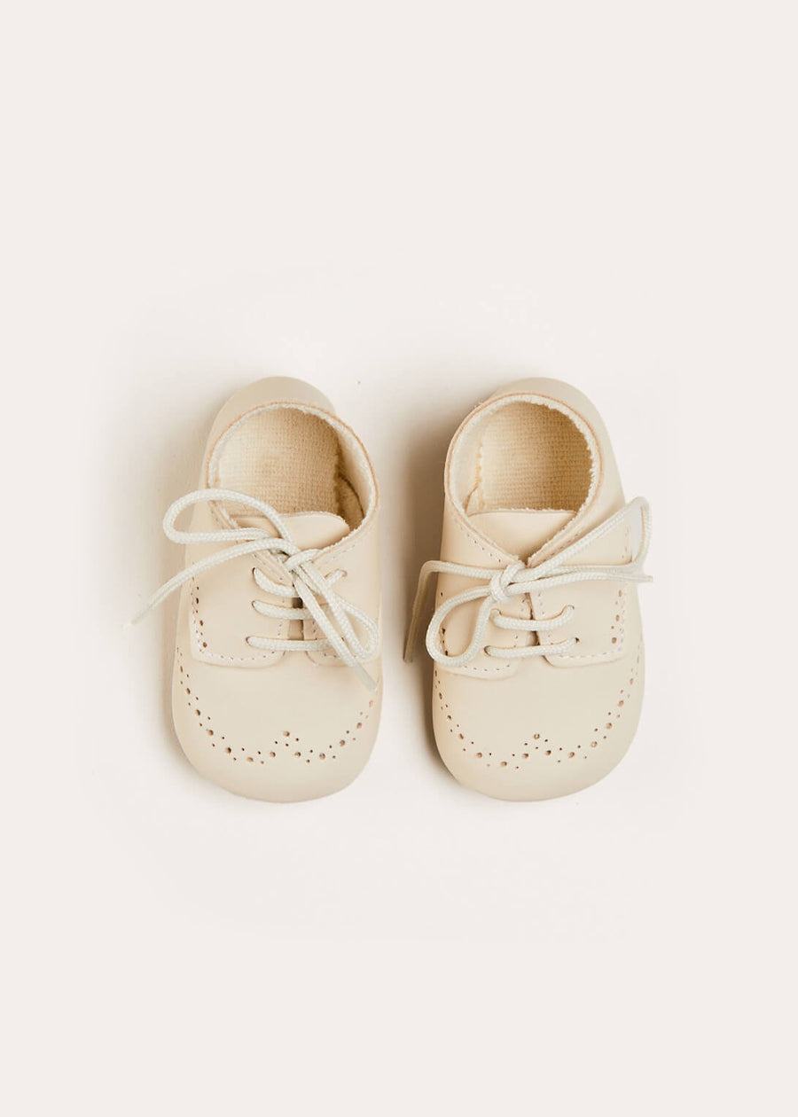 Celebration Lace-up T-Bar Pram Shoes in Beige (17-20EU) Shoes from Pepa London