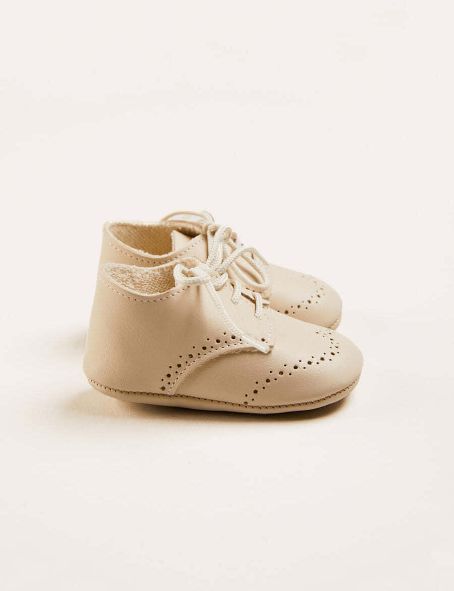 Celebration Lace-up T-Bar Pram Shoes in Beige (17-20EU) Shoes from Pepa London