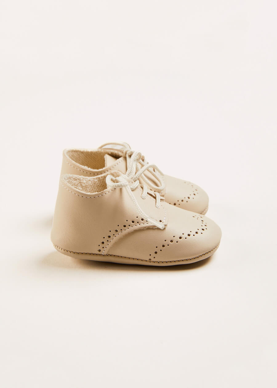 Celebration Lace-up T-Bar Pram Shoes in Beige (17-20EU) Shoes from Pepa London