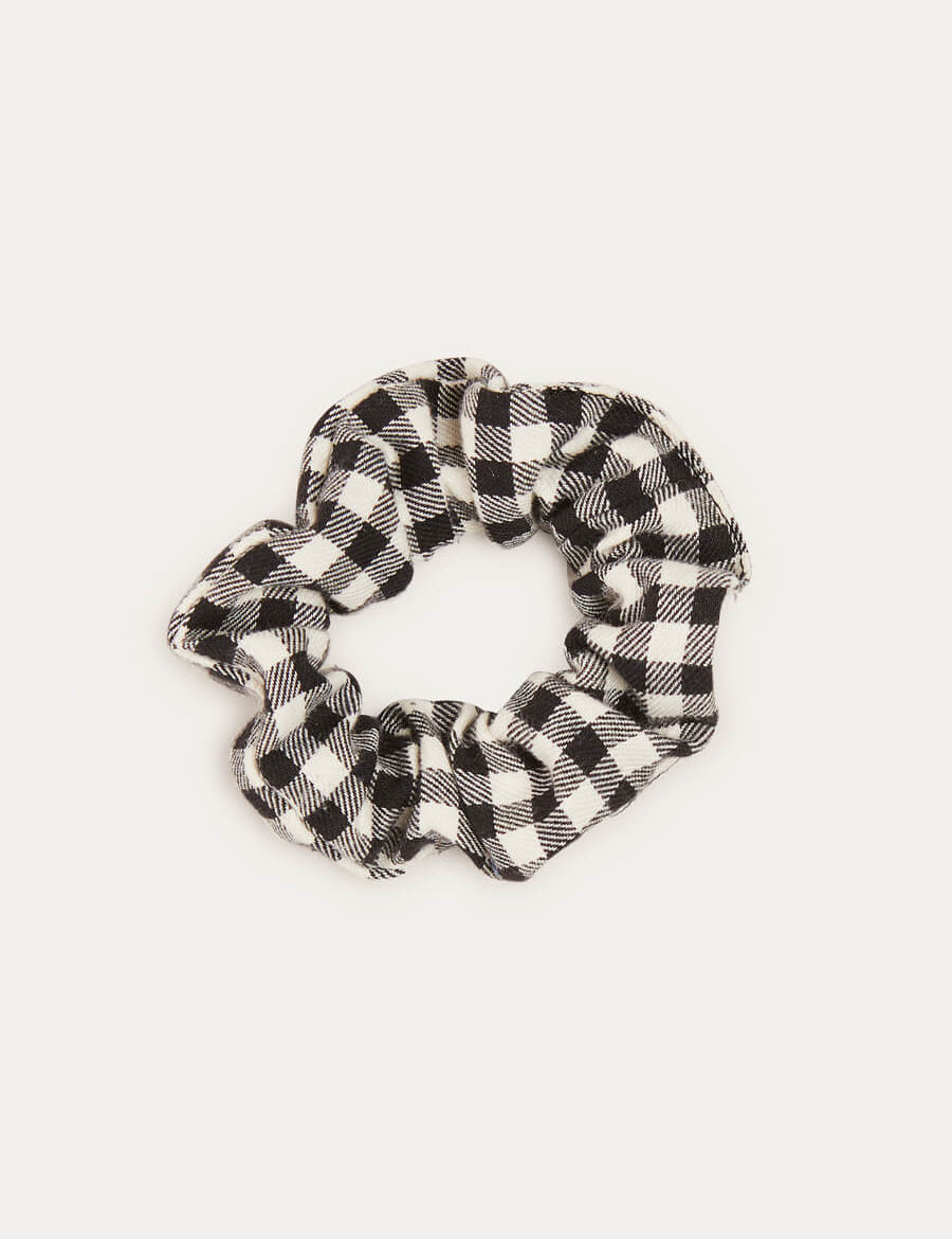 Check Scrunchie Hair Tie In Black HAIR ACCESSORIES from Pepa London
