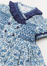 Daphne Floral Print Handsmocked Double Breasted Dress in Blue (12mths-10yrs) Dresses  from Pepa London