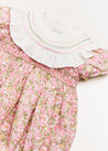 Eloise Floral Print Handsmocked Short Sleeve Romper in Pink (6mths-2yrs) Rompers  from Pepa London