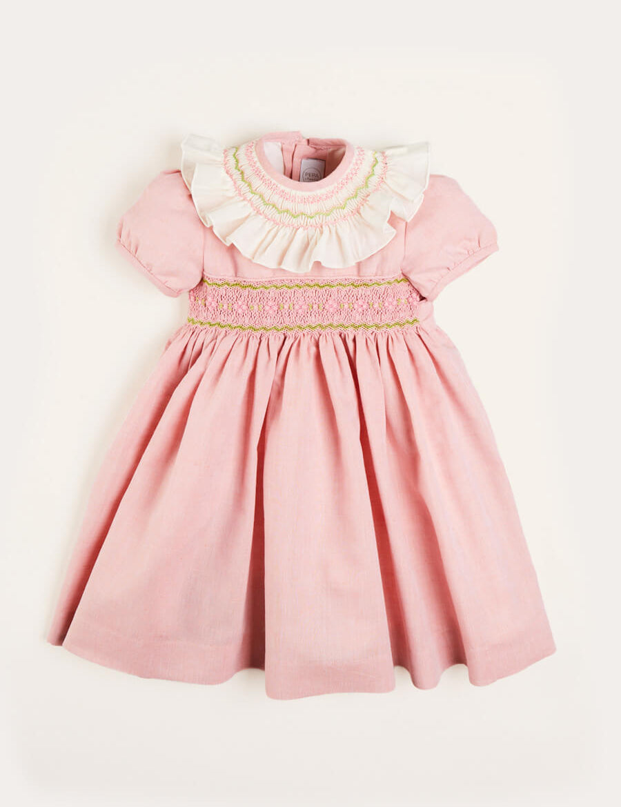Bib Collar Short Sleeve Dress in Pink (12mths-10yrs) Dresses from Pepa London