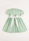 Handsmocked Peter Pan Collar Short Sleeve Dress in Green (12mths-10yrs) Dresses  from Pepa London
