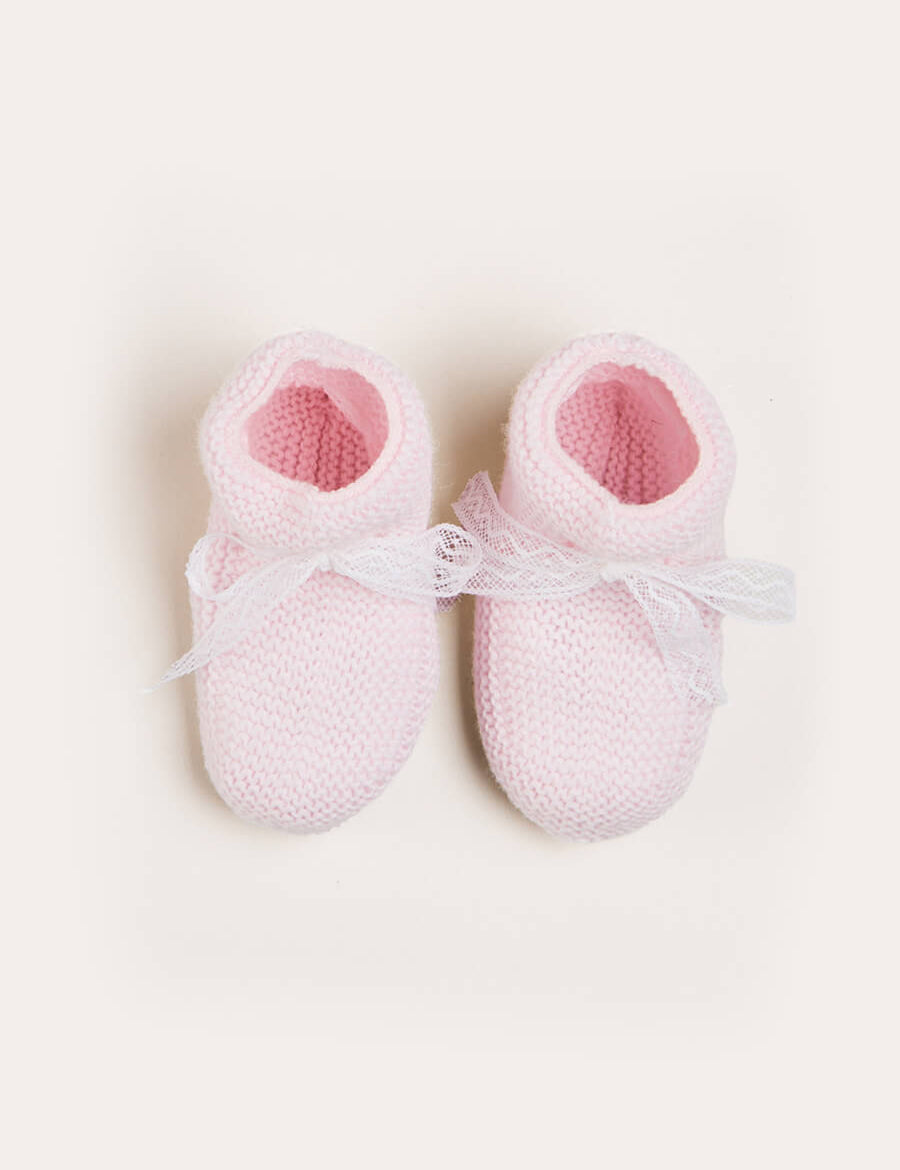 Lace Detail Knitted Booties in Pink Shoes from Pepa London