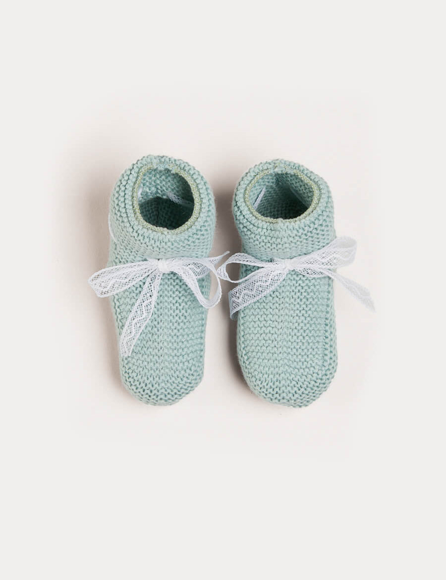 Lace Detail Knitted Booties in Green Shoes from Pepa London