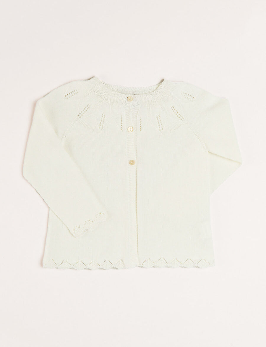 Openwork Detail Light Cardigan in White (6mths-10yrs) Knitwear from Pepa London