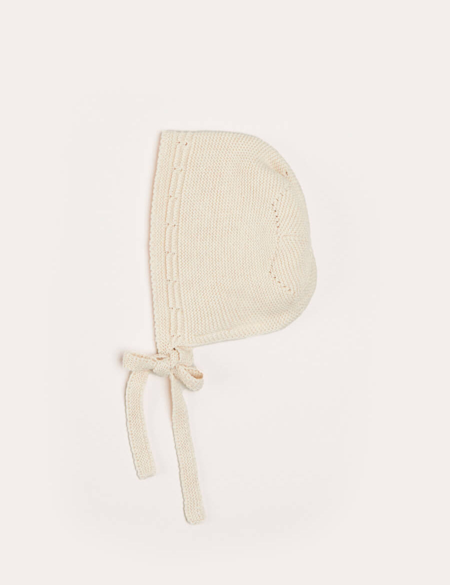 Openwork Knitted Bonnet in Beige(S-L) Knitted Accessories from Pepa London