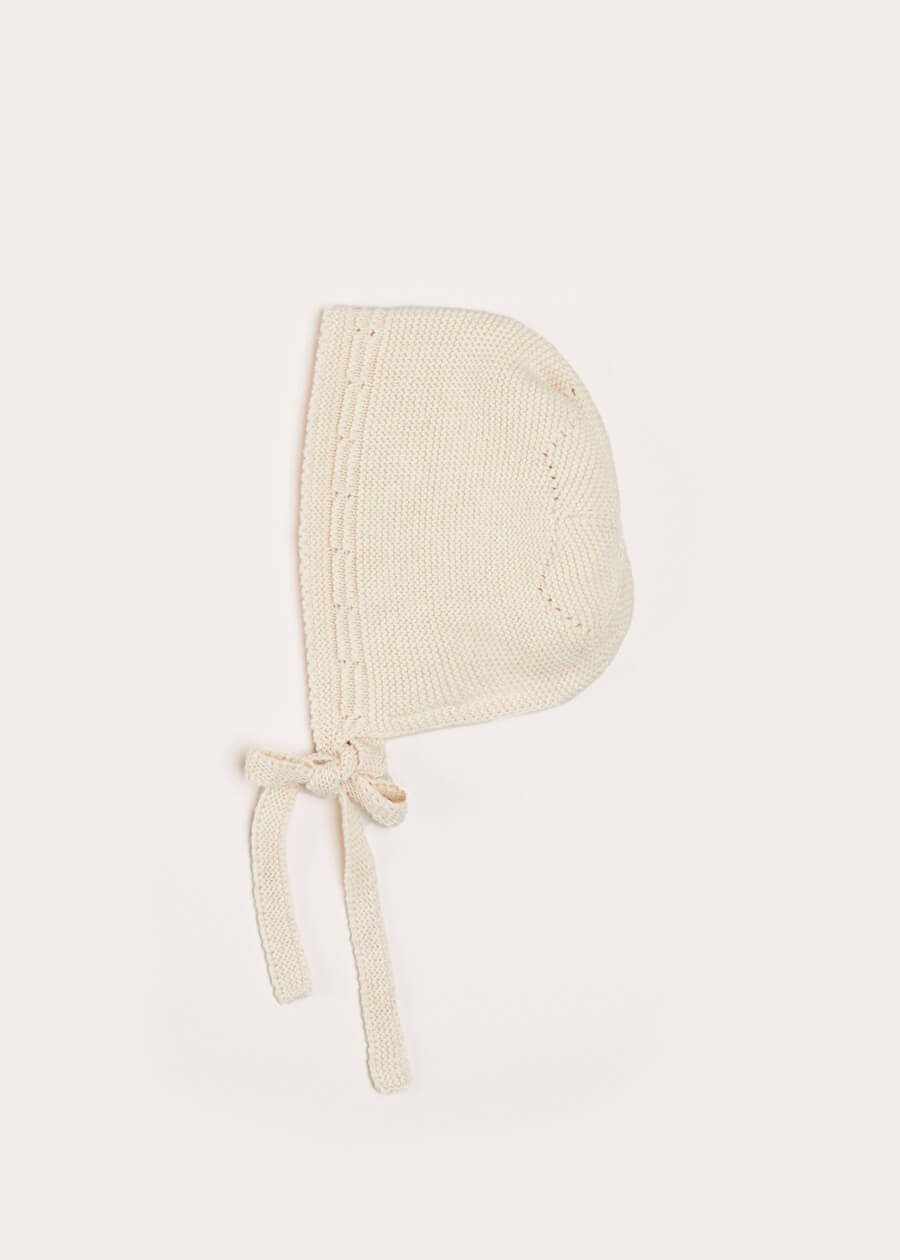 Openwork Knitted Bonnet in Beige(S-L) Knitted Accessories from Pepa London