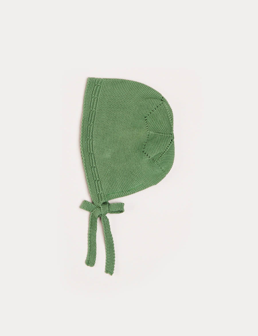 Openwork Knitted Bonnet in Green (S-L) Knitted Accessories from Pepa London