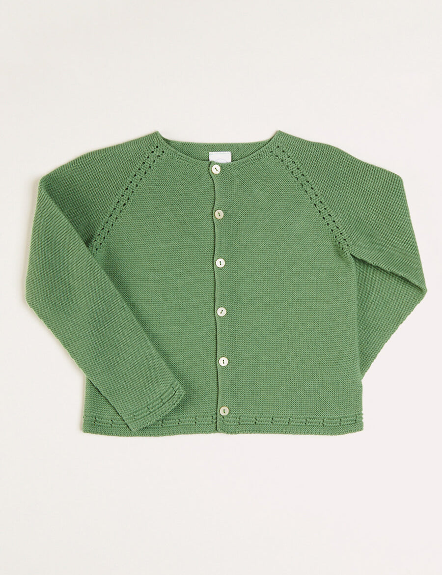 Plain Cardigan in Green (6mths-10yrs) Knitwear from Pepa London