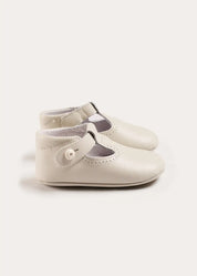 T-Bar Leather Pram Shoes in Ivory (17-20EU) Shoes from Pepa London