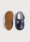Leather T Bar Baby Shoes in Navy (20-26EU) Shoes  from Pepa London