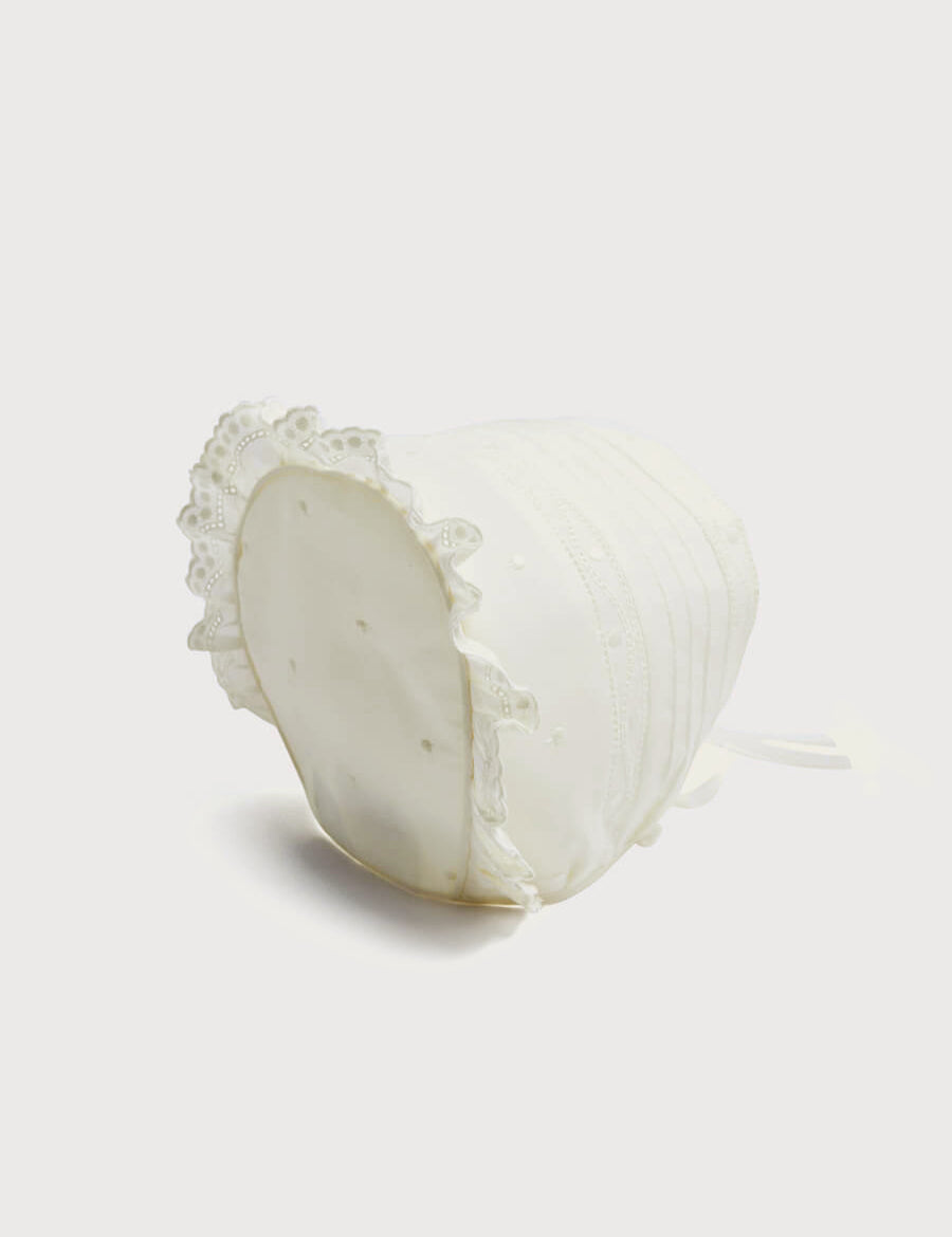 Lace Trim Satin Bow Bonnet in Ivory (3mths-2yrs) Toys from Pepa London