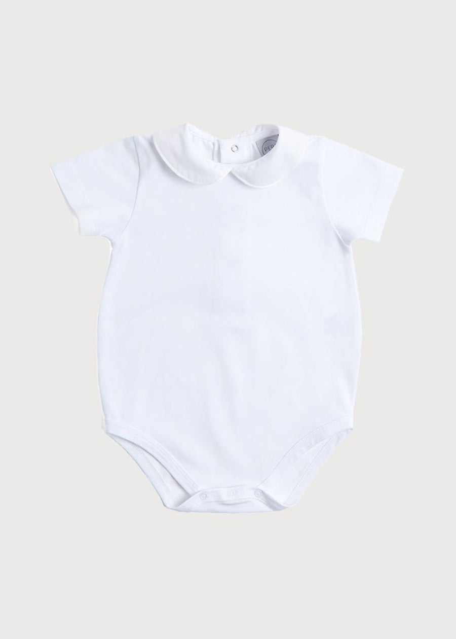 Peter Pan Collar Bodysuit in White (0mths-3yrs) Tops & Bodysuits  from Pepa London