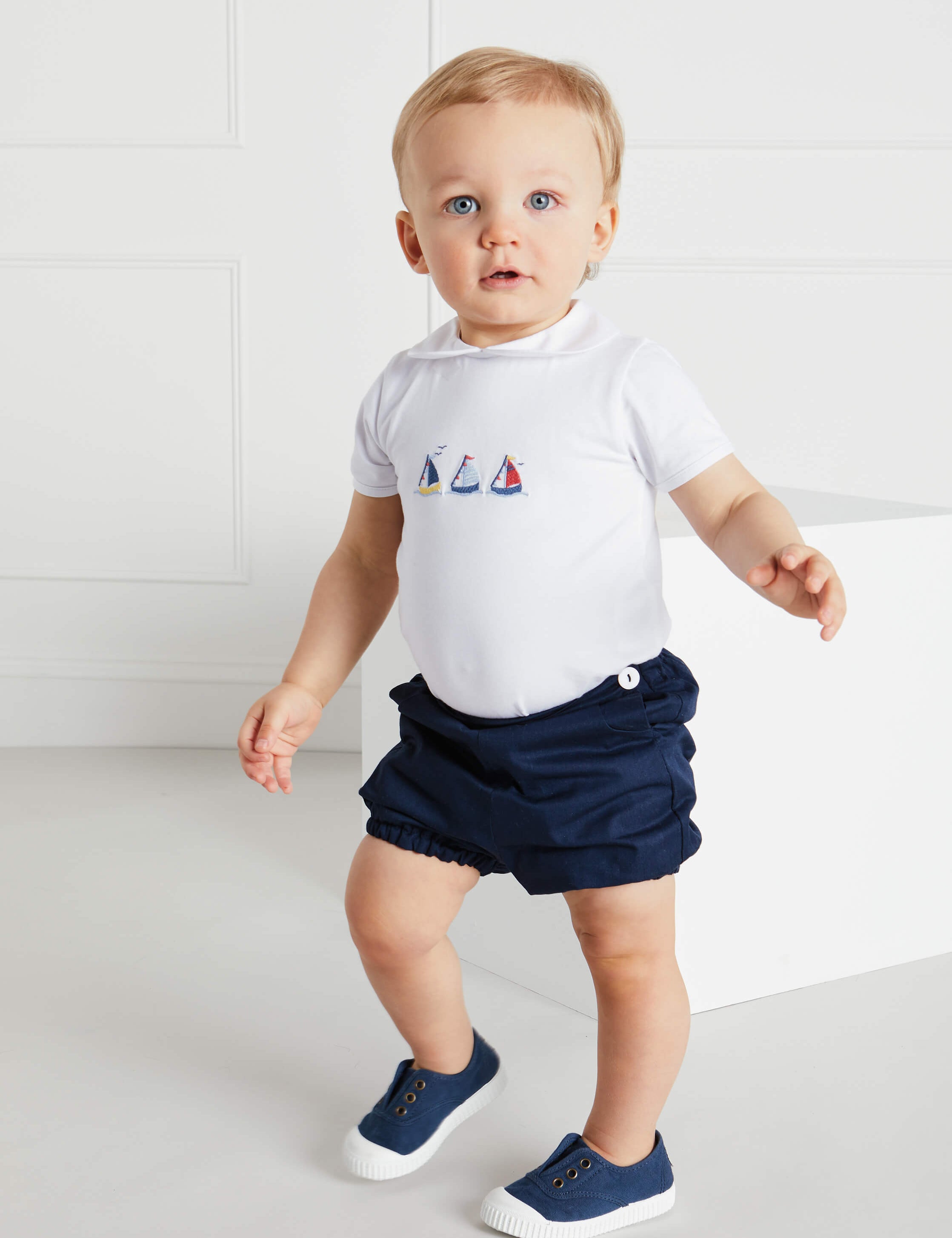 Faux Lace Hole Canvas Plimsolls in Navy (19-34EU) Shoes from Pepa London