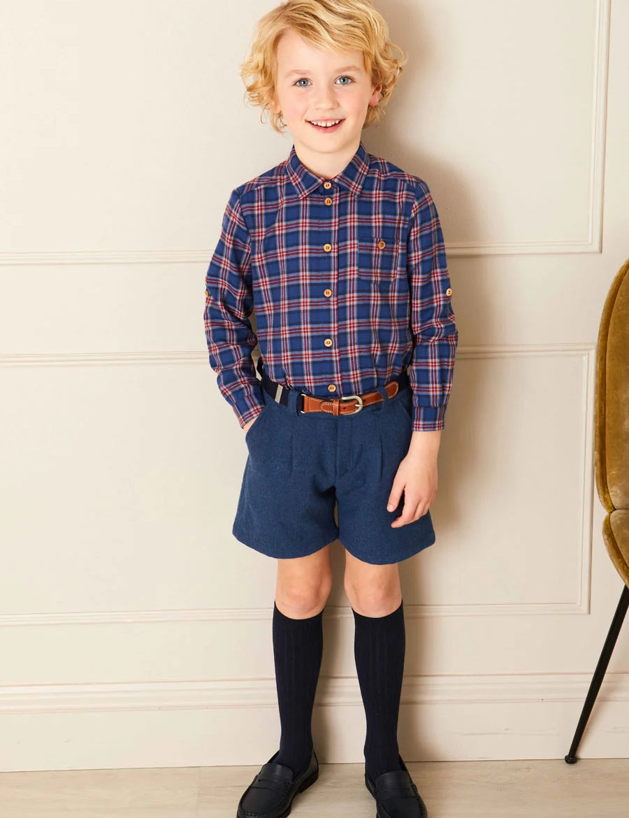Wool Plain Shorts With Turn Ups In Blue (18mths-4yrs) SHORTS from Pepa London