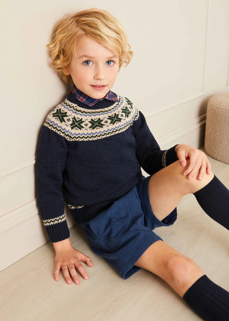 The Classic Navy Fair Isle Merino Wool Jumper Boy Look Look  from Pepa London