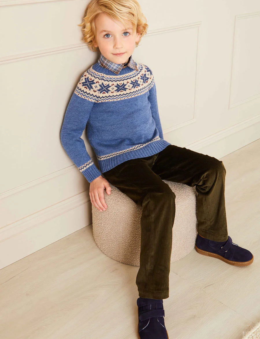 Classic Fair Isle Jumper in Blue (18mths-10yrs) Knitwear from Pepa London