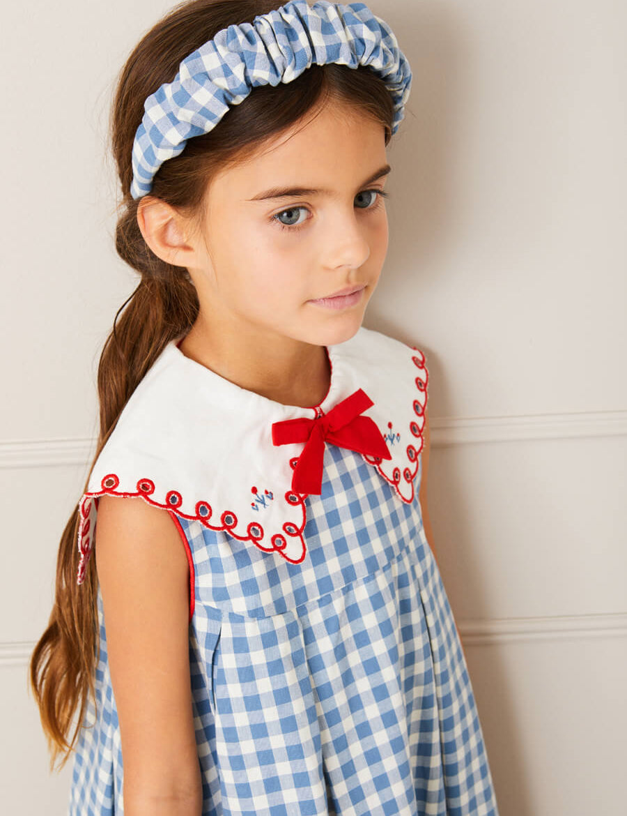 Gingham Scrunchie Hairband in Blue Hair Accessories from Pepa London