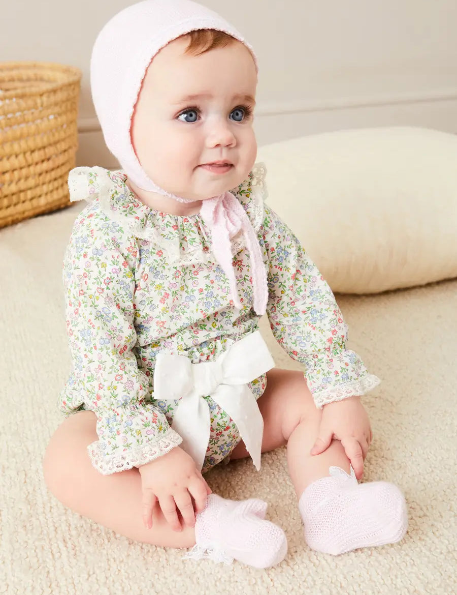 Lace Detail Knitted Booties in Pink Shoes from Pepa London