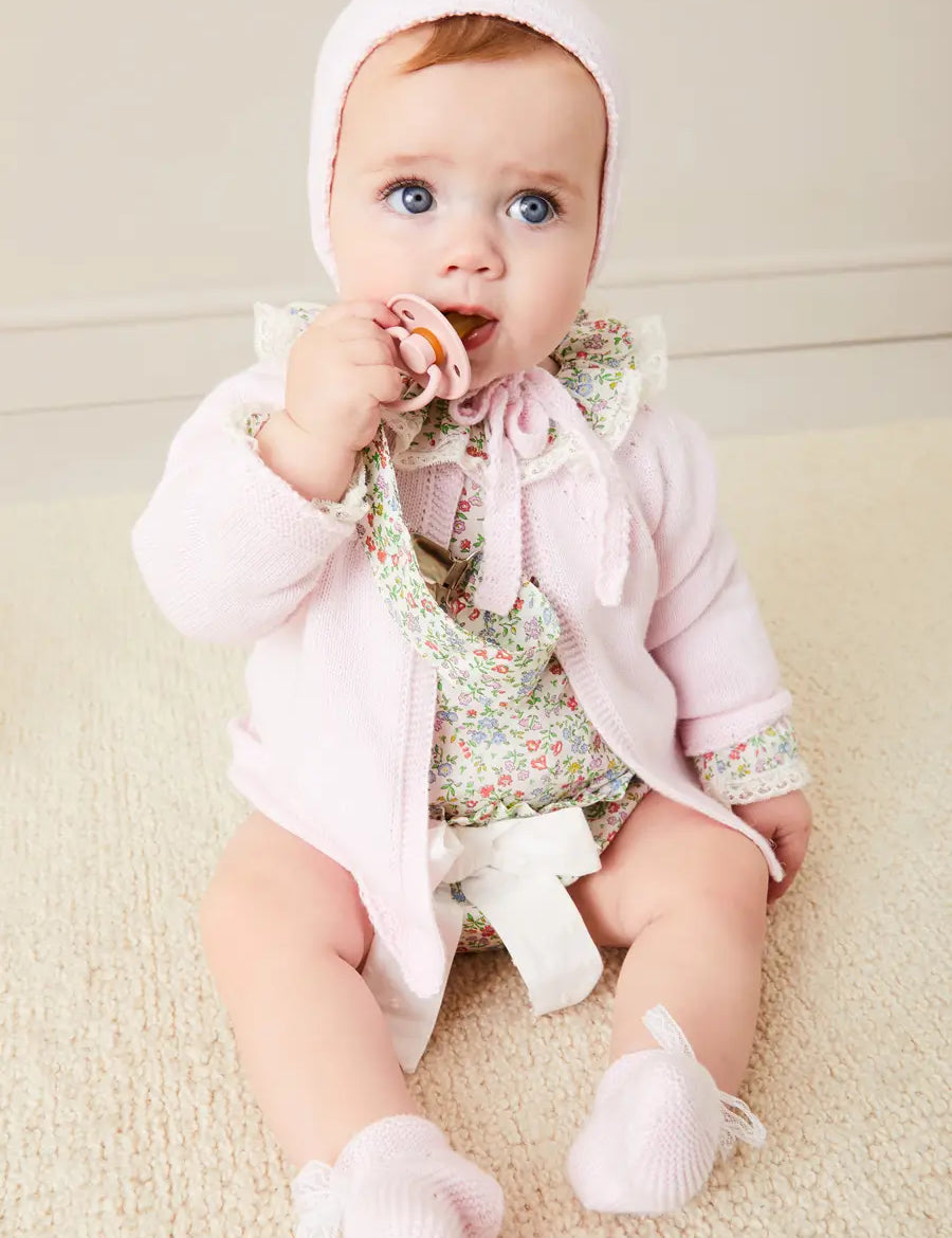 Openwork Detail Baby Cardigan in Pink (1-12mths) Knitwear from Pepa London