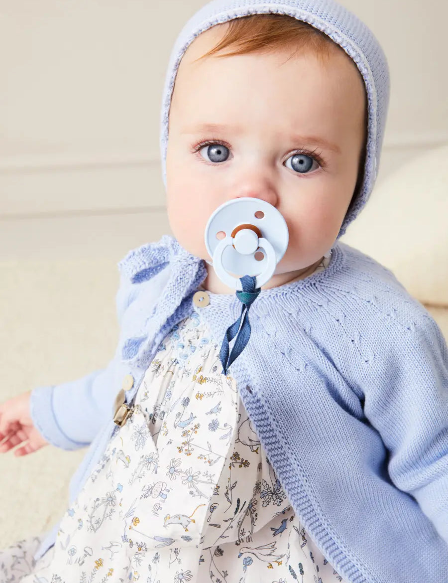 Openwork Detail Baby Cardigan in Blue (1-12mths) Knitwear from Pepa London