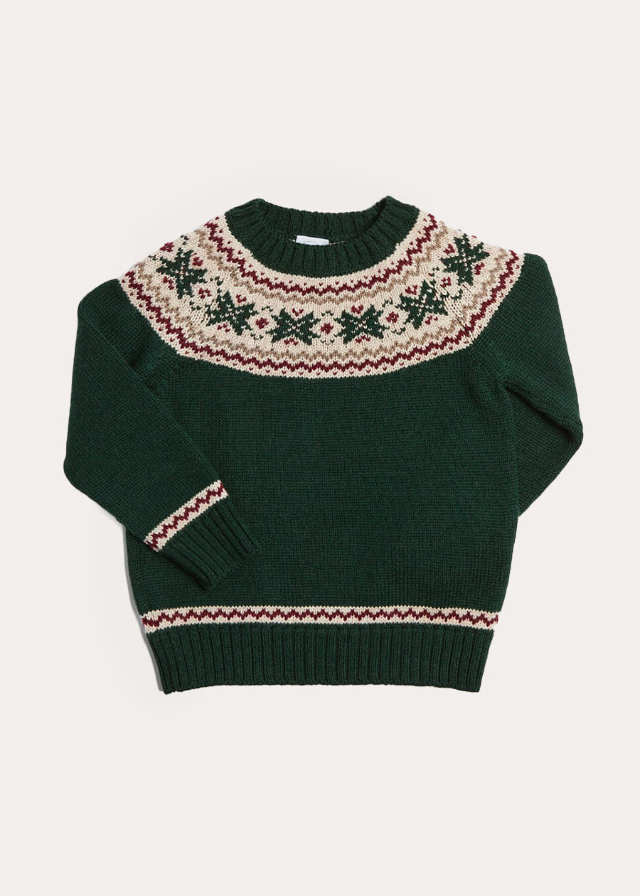 Classic Fair Isle Merino Wool Jumper in Green (12mths-10yrs) Knitwear from Pepa London