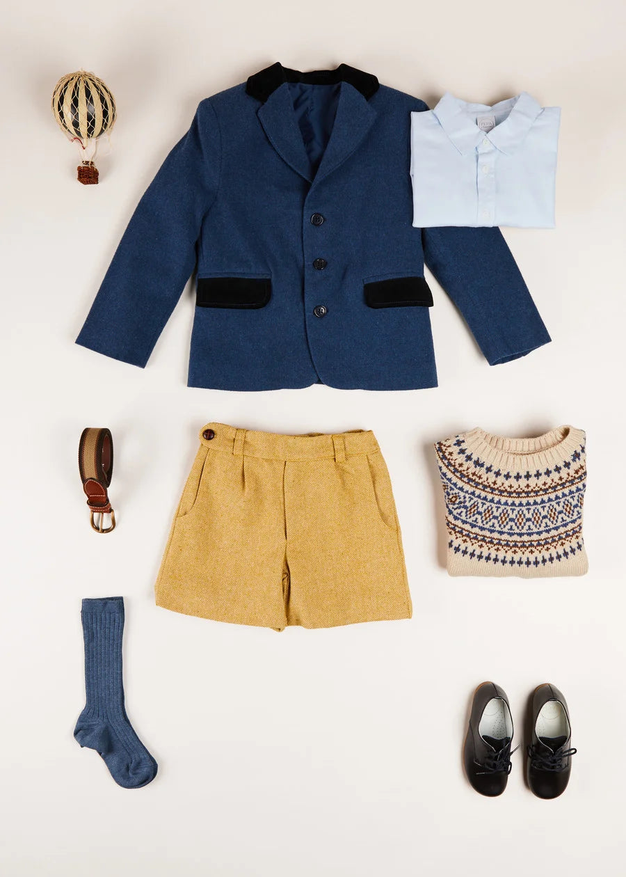 Wool and Velvet Blazer in Blue Boy Look Look  from Pepa London