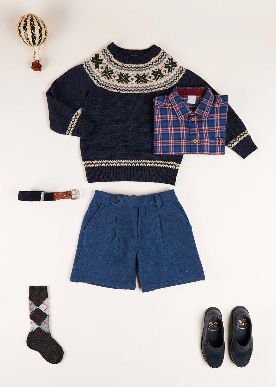 The Classic Navy Fair Isle Merino Wool Jumper Boy Look Look  from Pepa London