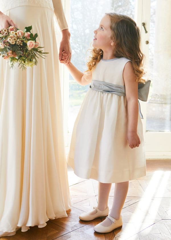 Sleeveless Flower Girl Dress - Blue Silk Sash Pepa London Sleeveless Flower Girl Dress - Blue Silk Sash Pepa London
