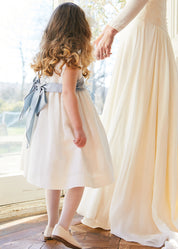 Sleeveless Ivory Flower Girl Dress with Blue Silk Sash (6mths-10yrs) Dresses from Pepa London