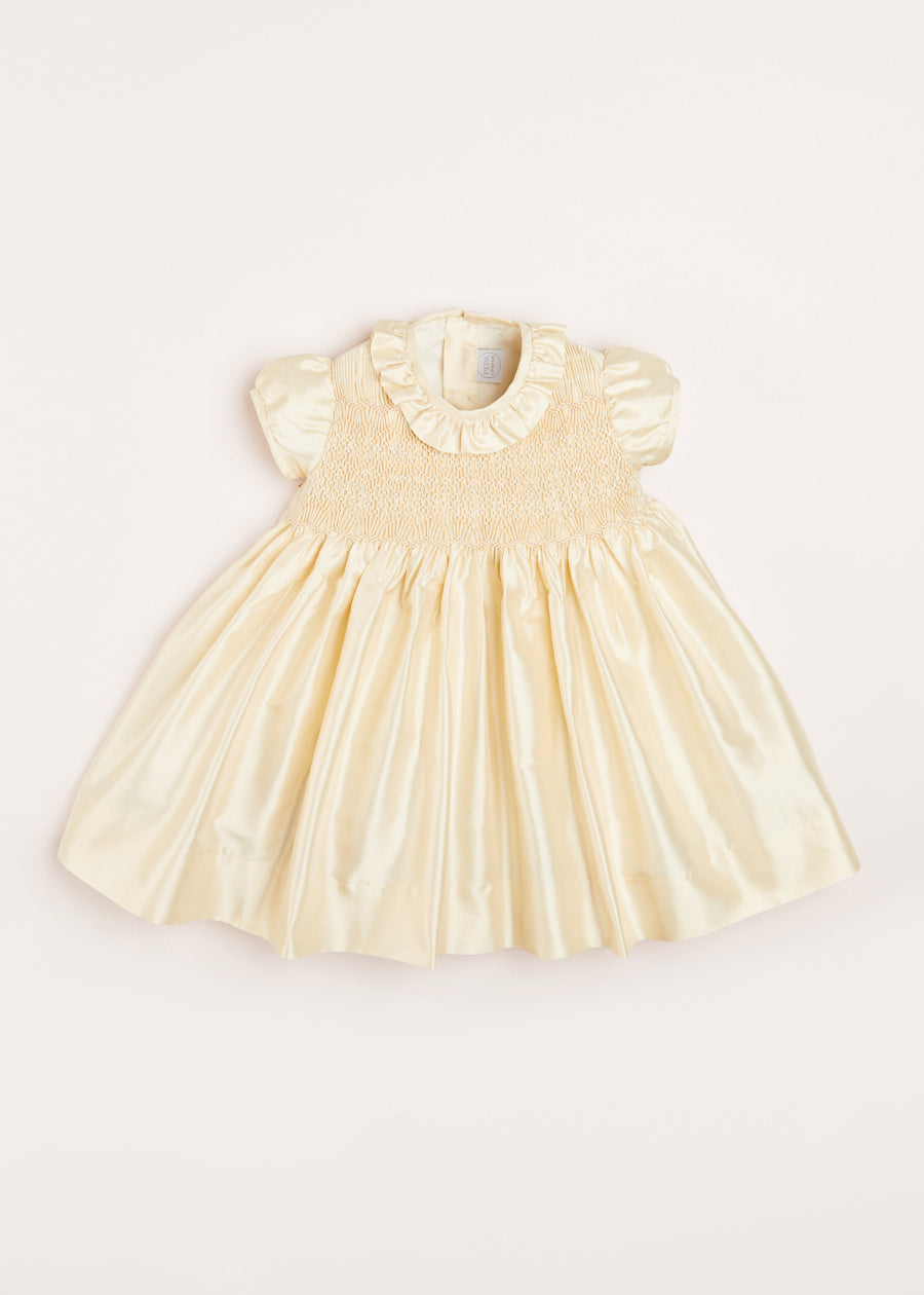 Girls Silk Hand Smocked Celebration Dress in Champagne (6mths-10yrs) Dresses from Pepa London